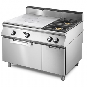 Gas solid top range on static gas oven GN 2/1 and closed cabinet, 2 burners VS70120TPFG