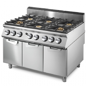 Gas range with 2 burners each 16 kW and 4 burners each 6 kW on cabinet with doors VS90120PCGPPW
